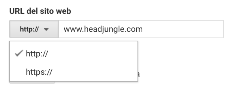 Impostazione url sito web Google Analytics